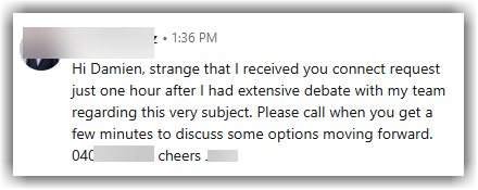 Positive LinkedIn reply example