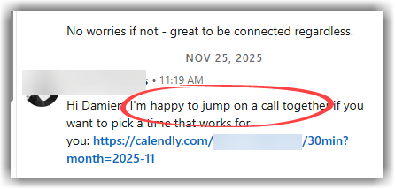 Positive LinkedIn reply example