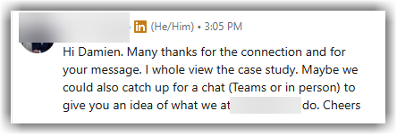 Positive LinkedIn reply example